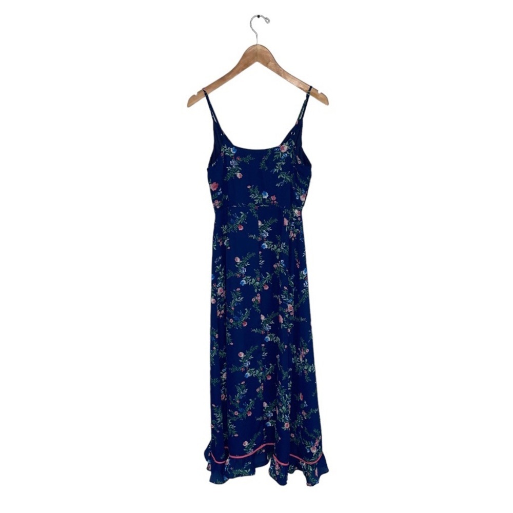 Lulus Navy Floral Ruffled Wrap Midi Dress‎ Size S - Picture 9 of 14